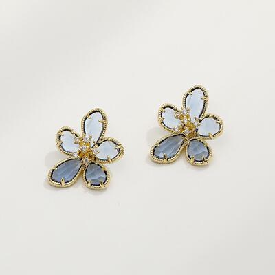 HYACINTH水晶花朵耳环超闪复古