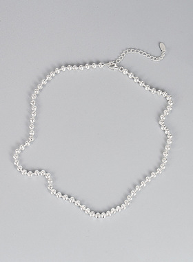 新款925纯银波光粼粼意大利精雕雕花弯刀珠项链ins网红裸链锁骨链