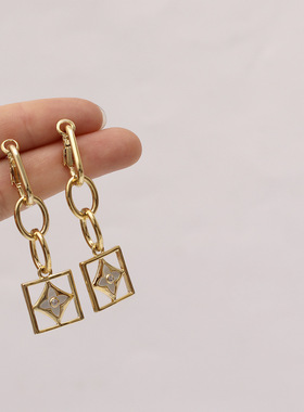 HYACINTH法式复古高级感贝母链条耳环网红气质个性夸张长款耳饰