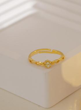 超仙甜美简约几何圆形黄色水晶石戒指小清新时尚多彩水晶石开口戒