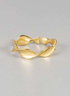 韩国小众复古ins波浪扭纹极简925纯银戒指几何形百搭开口指环