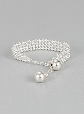 日韩设计可调节戒指s925纯银抽拉式四层光珠可调节指环女ins潮