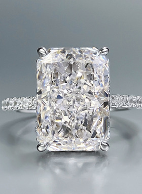 珠宝S925银新品ins风日常简约9*13mm长方白钻戒指女欧美