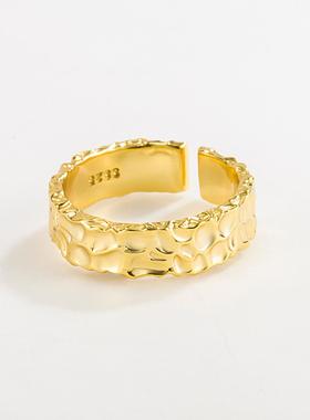 银韩阁 韩版简约小众S925纯银不规则手工捶打凹凸形状戒指指环