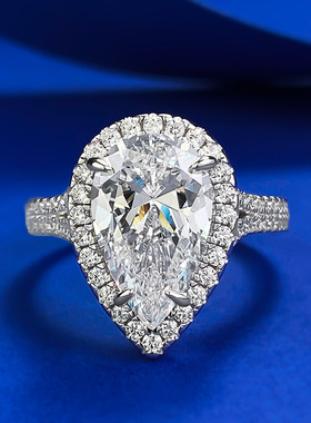 珠宝S925银高碳钻戒指欧美时尚8*13梨形水滴戒指精致