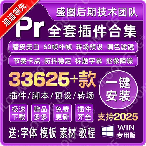 Pr插件全套合集一键安装调色转场字幕降噪磨皮特效中文版 2025Win