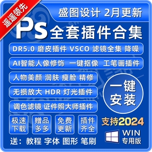 滤镜DR5磨皮美白精修抠图降噪中文2024win PS插件合集全套一键安装