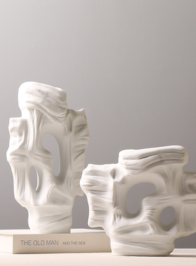 现代简约创意陶瓷珊瑚石摆件样板房书房假山装饰品博古架扁形摆设