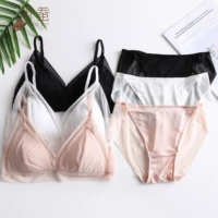 Шелковое нижнее белье, ультратонкий комплект, бюстгальтер без косточек, бюстгальтер-топ, шелковые трусы