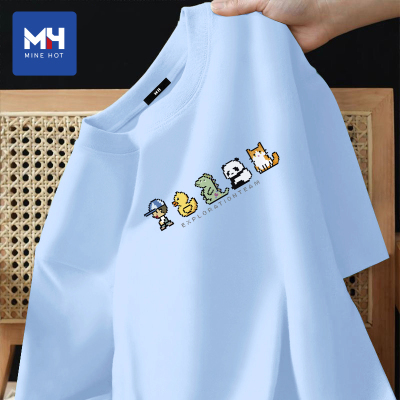 唐狮集团MH冰蓝色短袖t恤男夏季纯棉半袖2026夏装青少年宽松体恤