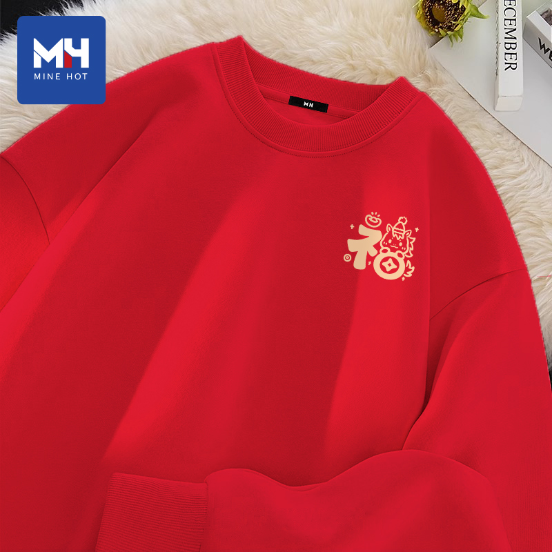 唐狮集团MH马年本命年男士春秋季红色薄款圆领卫衣2026新年拜年服