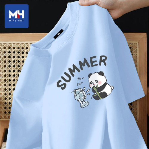唐狮集团MH纯棉短袖男款国风t恤夏季国潮熊猫印花男士宽松半截袖