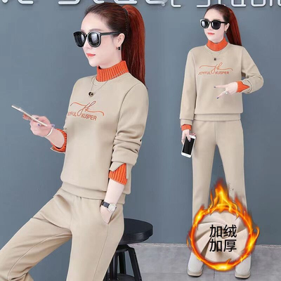 加绒运动套女高领上衣卫衣两件套