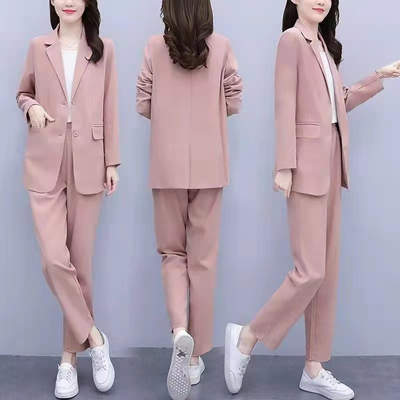 粉红色西服女西装外套气质两件套