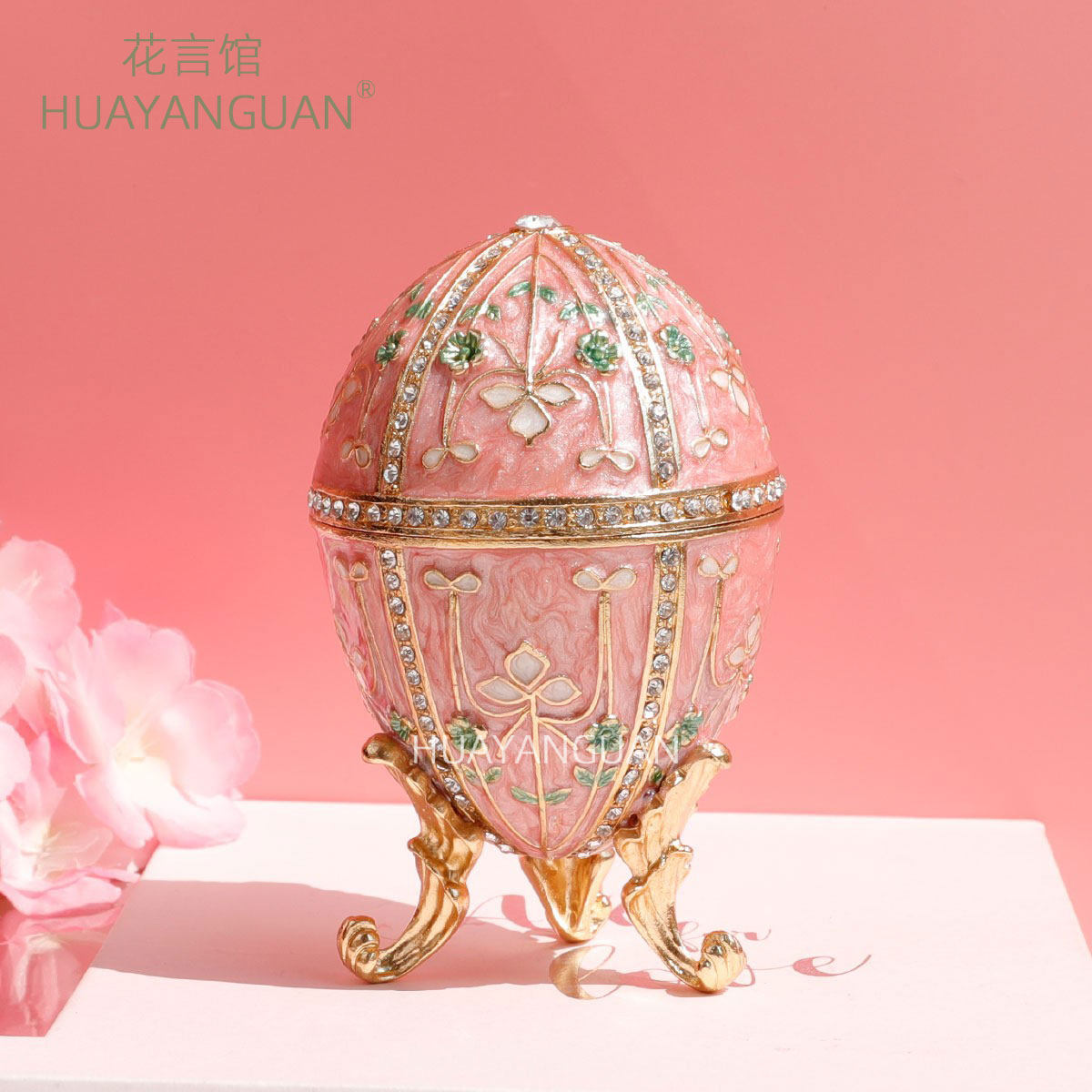 欧式俄罗斯彩蛋珠宝盒珐琅彩工艺复活节礼物鸡蛋首饰盒金属工艺品