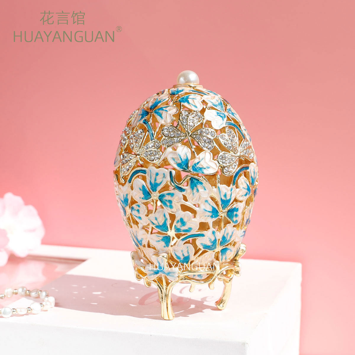 彩蛋金属工艺品珐琅彩俄罗斯珍珠鸡蛋首饰盒法贝热鸡蛋装饰盒包邮