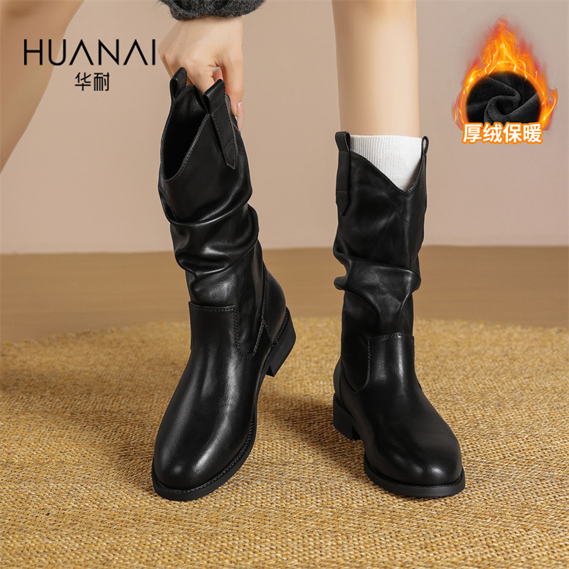 华耐马丁靴女2025新款秋冬加绒靴