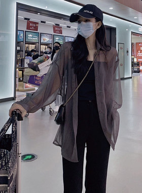 高级感灰色防晒衬衫女外套开衫夏季女款防晒衬衫凉感外搭防晒衣薄