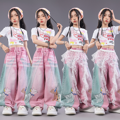 女童爵士舞服装少儿jazz练功服儿童街舞演出服女孩粉炫酷套装潮