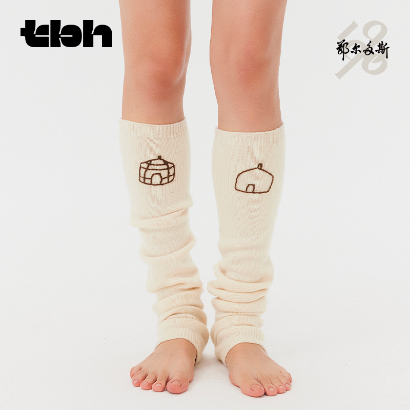 tbh野兽派家居X鄂尔多斯1980联名 羊绒羊毛刺绣针织袜套女款冬*