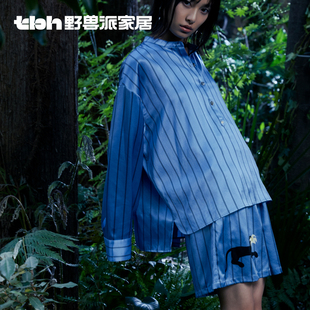 夏季 家居服套装 情侣睡衣 短裤 tbh野兽派家居都市野兽黑豹真丝长袖