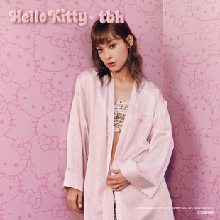 tbh野兽派家居Hello Kitty烫钻真丝家居晨袍可外穿家居服睡衣睡袍