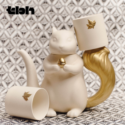 tbh野兽派家居工坊系列松鼠陶瓷浮雕茶具礼盒一壶两杯送人礼物