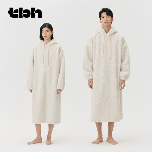 tbh野兽派家居人造羊毛连帽家居袍冬季加厚保暖可外穿男女家居服