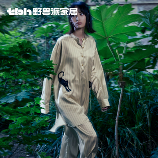情侣睡衣 女夏季 tbh野兽派家居都市野兽黑豹真丝长款 家居服套装