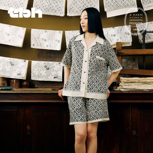 tbh野兽派家居梧桐工坊天丝棉印花家居服套装四季可外穿情侣睡衣