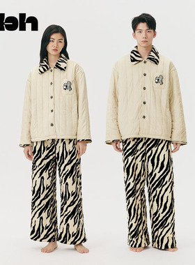 tbh野兽派家居熊猫嘭嘭加厚绗棉家居服套装可外穿冬季情侣服