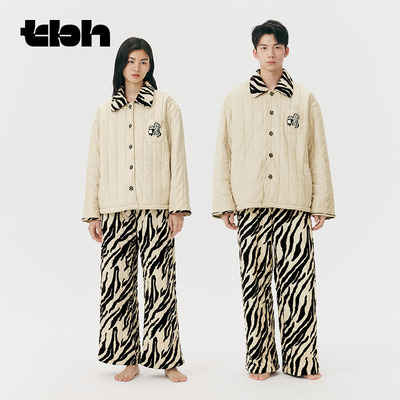 tbh野兽派家居熊猫嘭嘭加厚绗棉家居服套装可外穿冬季情侣服