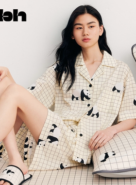 tbh野兽派家居熊猫嘭嘭天丝棉家居服套装四季可外穿情侣睡衣