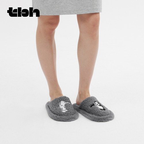tbh野兽派家居熊猫嘭嘭毛绒拖鞋可外穿室内鞋子冬季情侣家居鞋*
