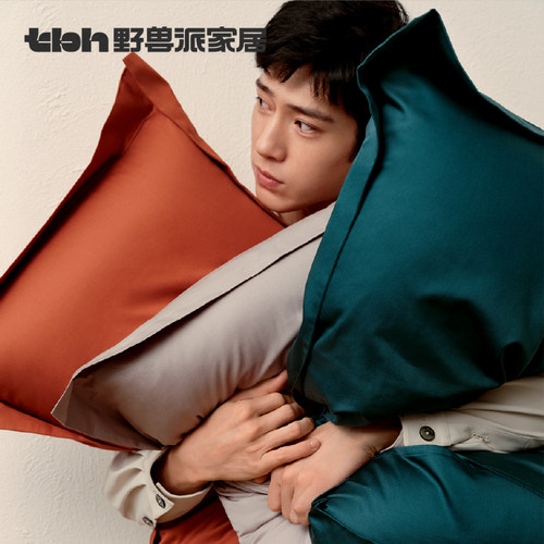 大象灰绣诗全棉缎纹枕套对