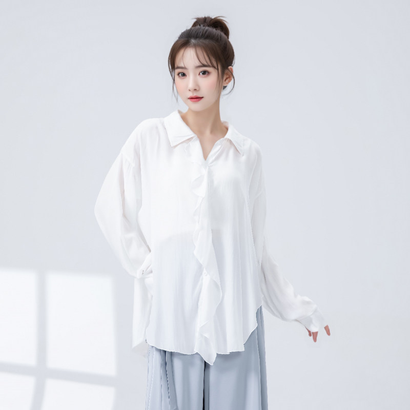 现代舞宽松长袖飘逸衬衣女春夏新款爵士舞中国舞成人舞蹈服装衬衫