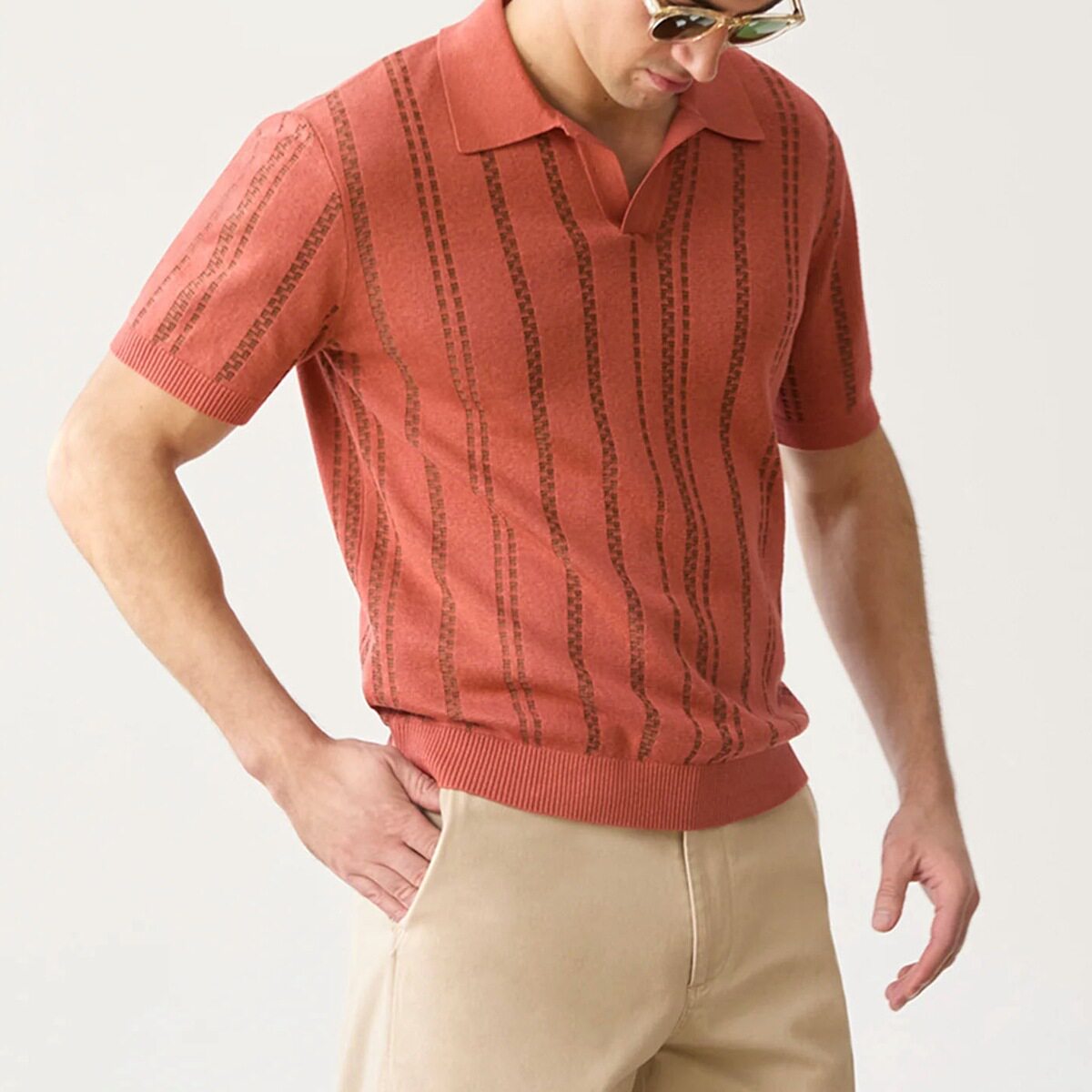 Casual knitted top欧美男士POLO衫夏季时尚休闲短袖V领针织上衣