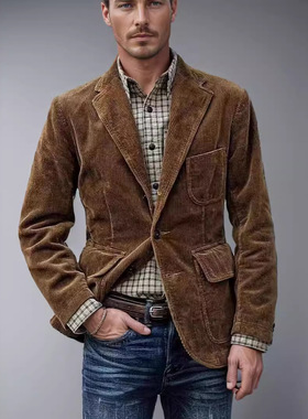 灯芯绒西装西服外套欧美