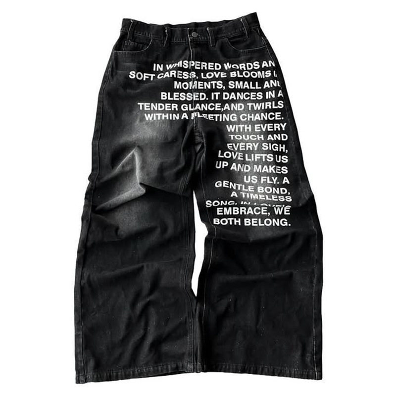 thumbnail for Hip hop jeans autumn European and American men's vintage pattern letter street gothic Harajuku hip hop jeans