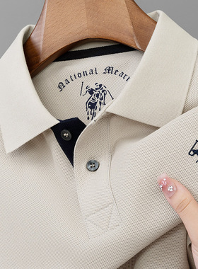 Men's minimalist T-shirt棉质长袖T恤男士秋季绣马标打底Polo衫