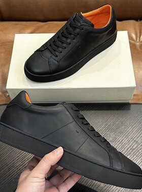 Santon高端秋冬新款系带板鞋百搭真皮运动休闲男鞋