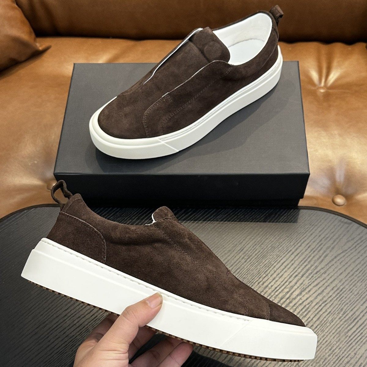 Kiton家松紧带男板鞋磨砂皮免系带休闲鞋男士一脚蹬懒人鞋套脚开