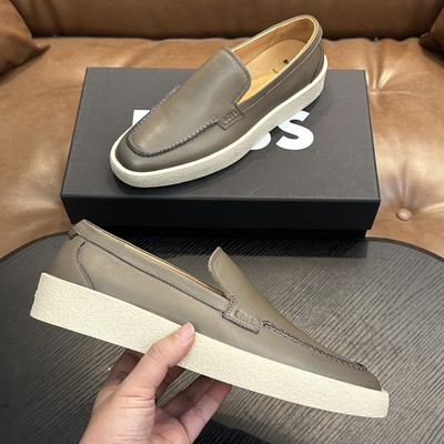 跨境新款头层牛反绒皮豆豆鞋潮流一脚蹬套脚乐福鞋休闲男鞋厚底