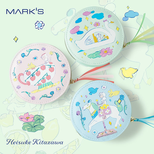 MARK'S北泽平祐联名系列插画印花圆形合成皮拉链零钱化妆包