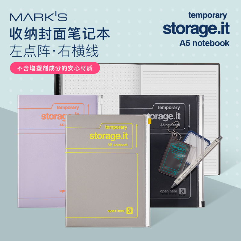 日本MARK'S storage.it收纳功能封皮A5笔记本横线点阵混合内页自研手帐纸日程规划管理绘图学生白领商务
