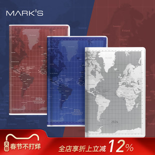 【特惠2折】MARK'S2024年地图封面手帐高颜值笔记本记录本B6变型竖式时间轴周计划日程本学生工作周记10月始