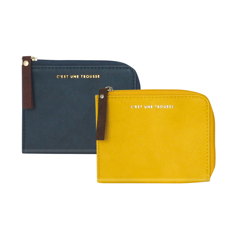 【特惠7折】MATOKA TROUSSE合成皮革拉链零钱包卡包 简约纯色烫金男女商务红粉芥末黄蓝薄荷亮金色