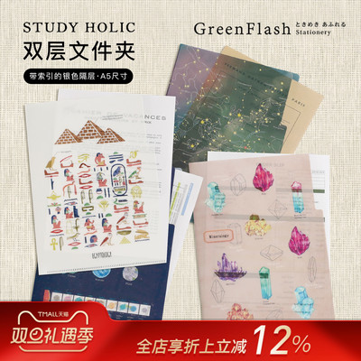 GreenFlash STUDY HOLLC趣味学科主题系列插画印花主题A5双层索引式文件夹试卷资料夹PP学生白领办公家用