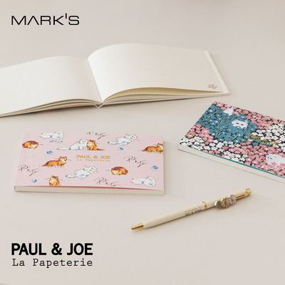 MARK'S PAUL&JOE2024年秋冬限定猫咪花卉主题印花A6变型横款方格纹笔记本记事本手帐适配窄桌面学生文艺