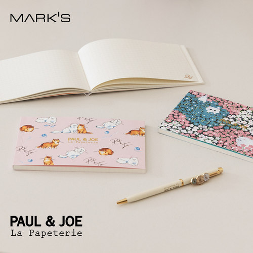 MARK'S PAUL&JOE2024年秋冬限定猫咪花卉主题印花A6变型横款方格纹笔记本记事本手帐适配窄桌面学生文艺